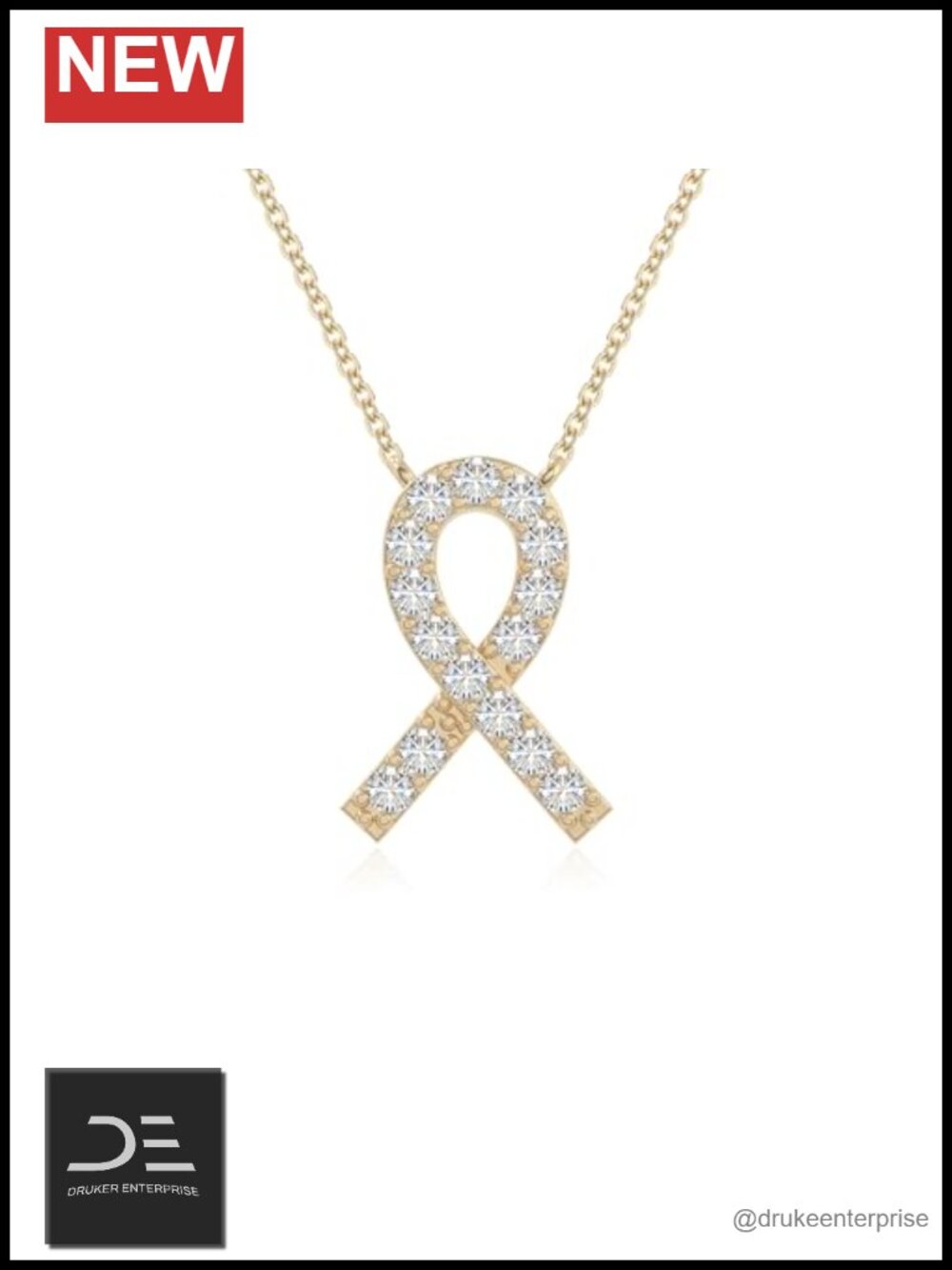 Moissanite Cancer Ribbon Pendant Necklace, Sterling Silver & 18K Gold Vermeil,